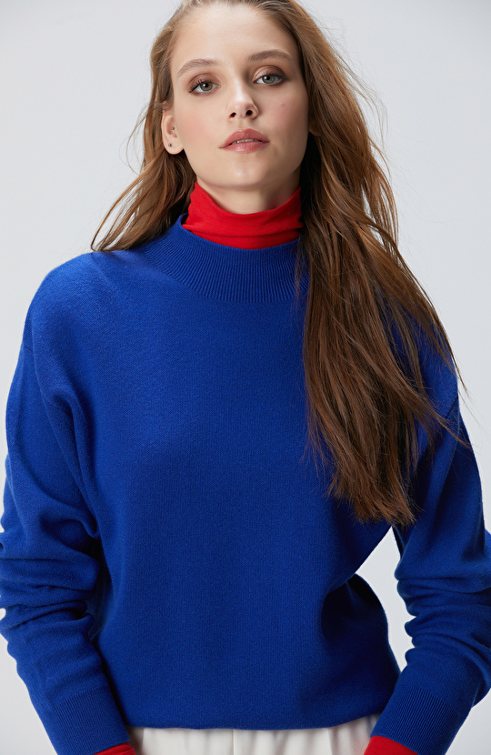 Mavi Yün Karışımlı Triko Kazak