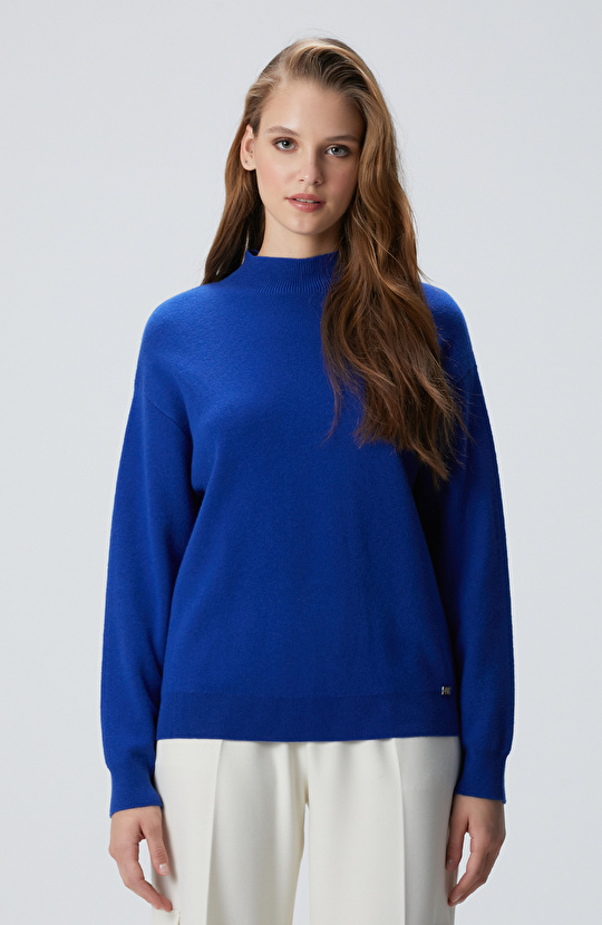 Mavi Yün Karışımlı Triko Kazak