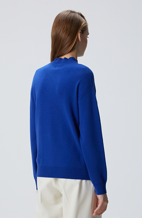 Mavi Yün Karışımlı Triko Kazak