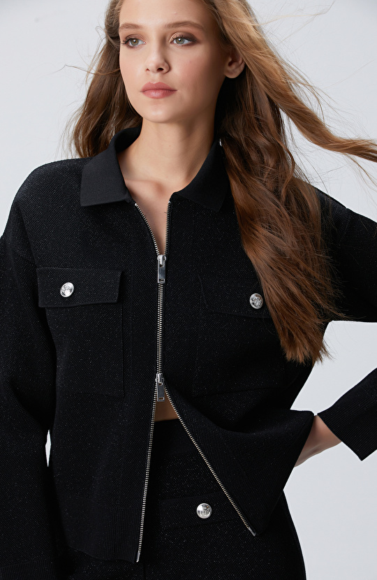 Siyah Simli Triko Ceket