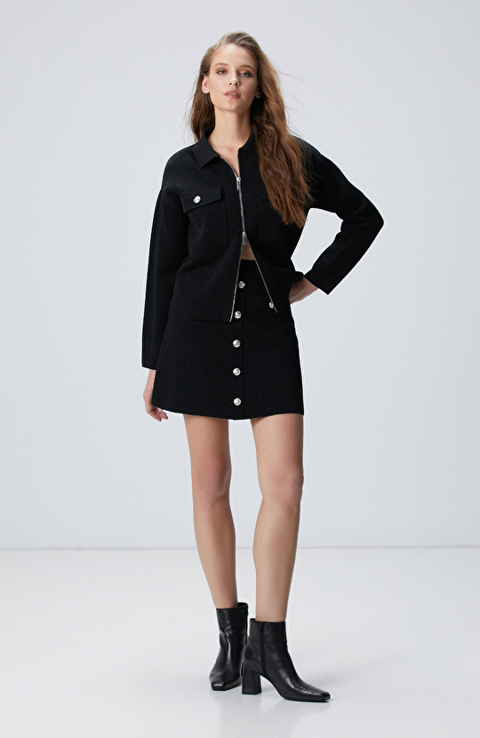 Siyah Simli Triko Ceket