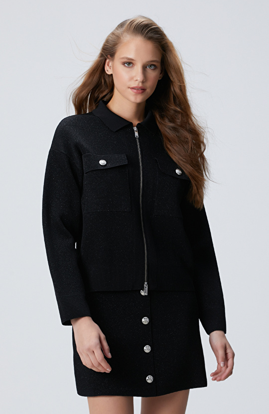 Siyah Simli Triko Ceket