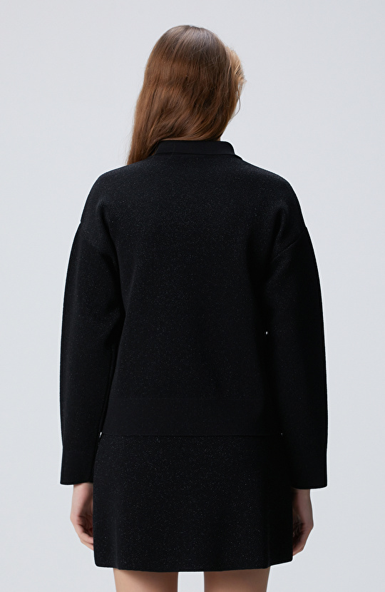 Siyah Simli Triko Ceket