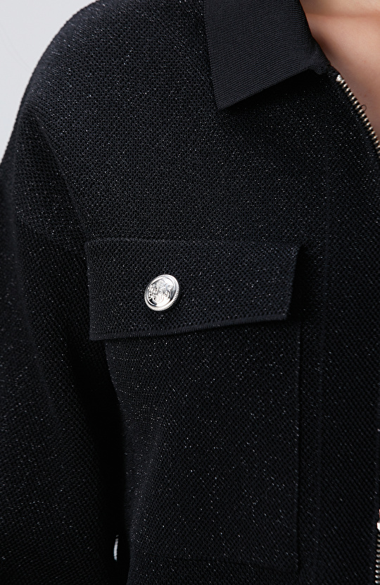 Siyah Simli Triko Ceket