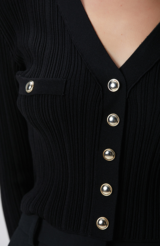 Siyah Crop Triko Hırka