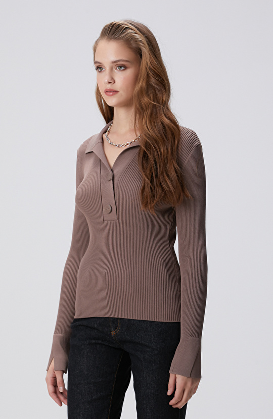 Vizon Düğme Detaylı Triko Kazak