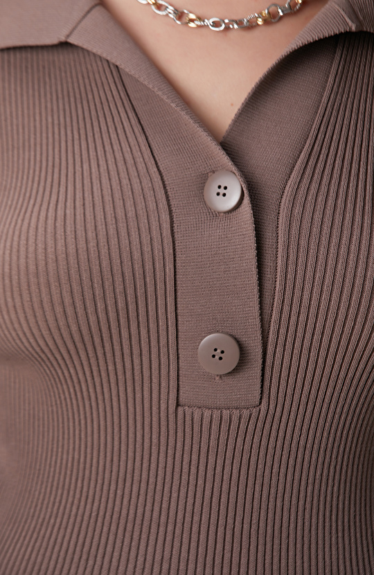 Vizon Düğme Detaylı Triko Kazak