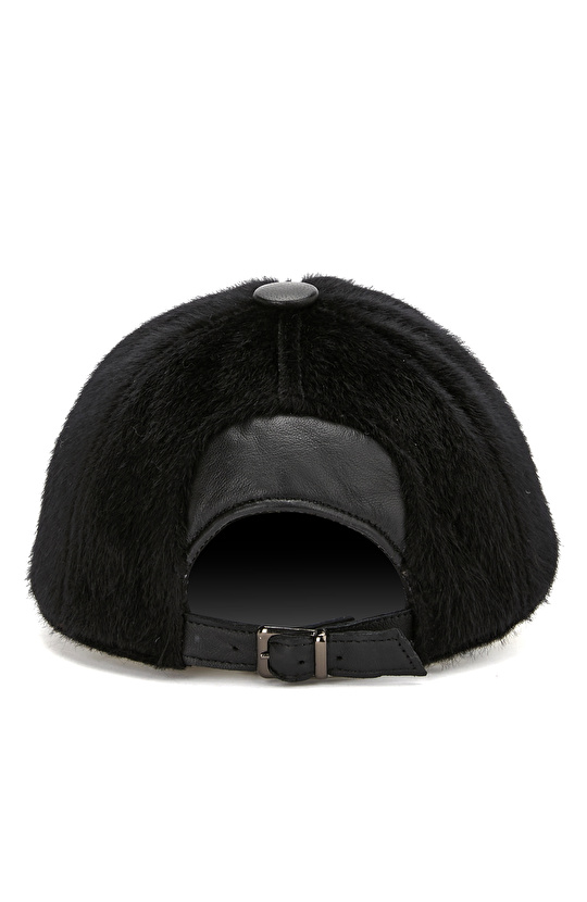 Siyah Deri Karışımlı Kadın Şapka