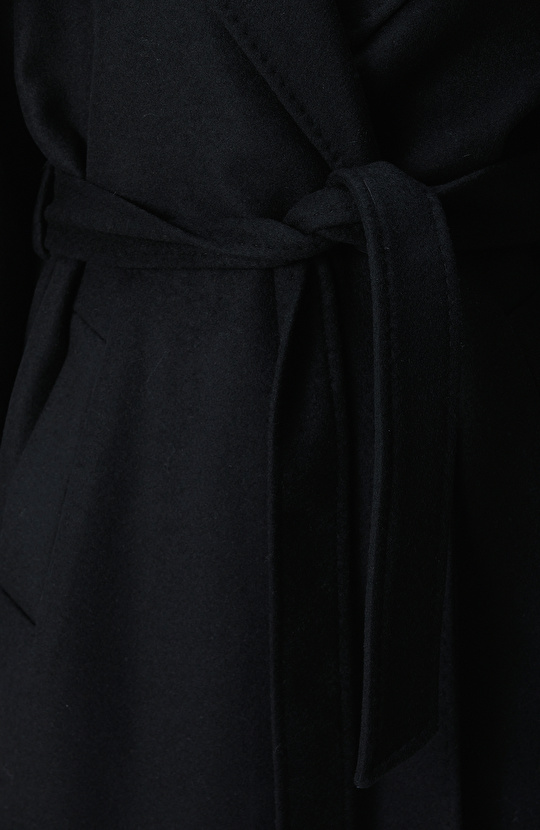 Siyah Kaşmir ve Yün Karışımlı Palto