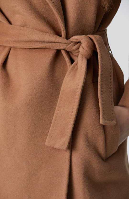 Camel Kaşmir ve Yün Karışımlı Palto