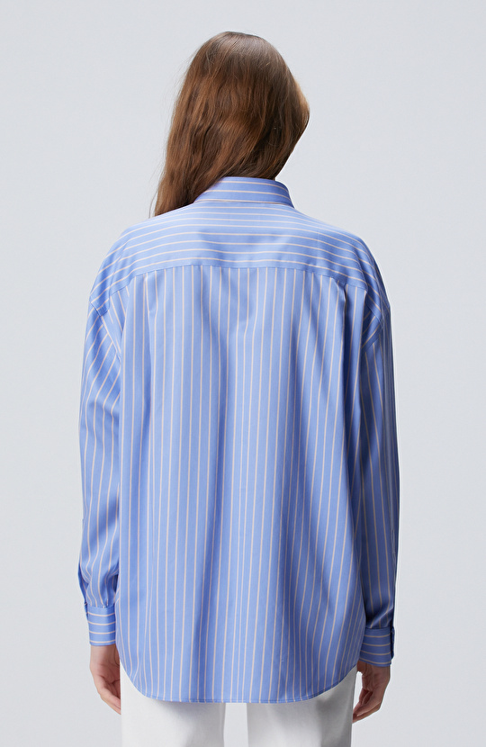 Mavi Bej Çizgili Non-Iron Gömlek