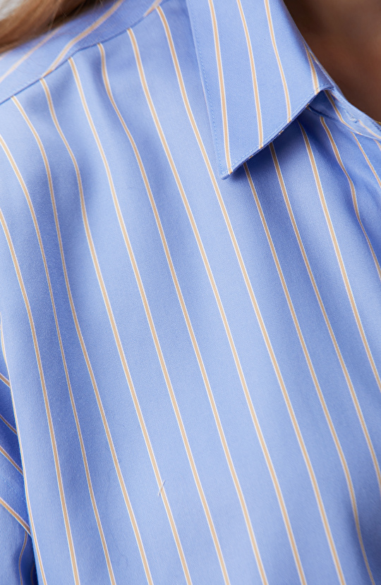 Mavi Bej Çizgili Non-Iron Gömlek