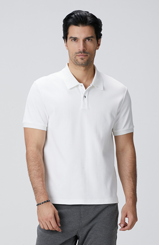 Beyaz Waffle Dokulu T-shirt