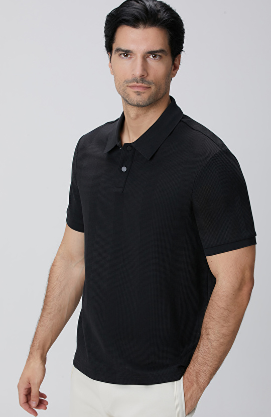 Siyah Waffle Dokulu T-shirt