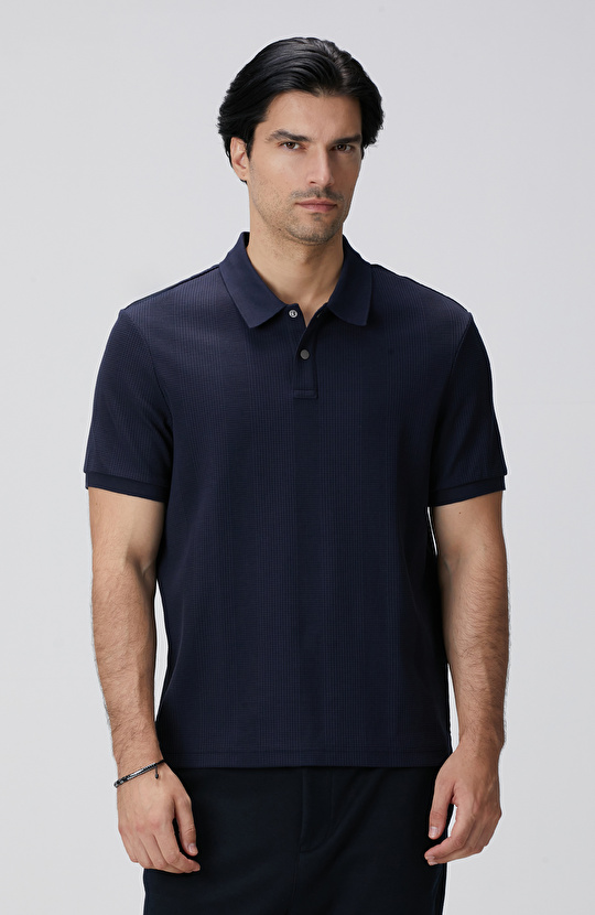 Lacivert Waffle Dokulu T-shirt Lacivert Waffle Dokulu T-shirt