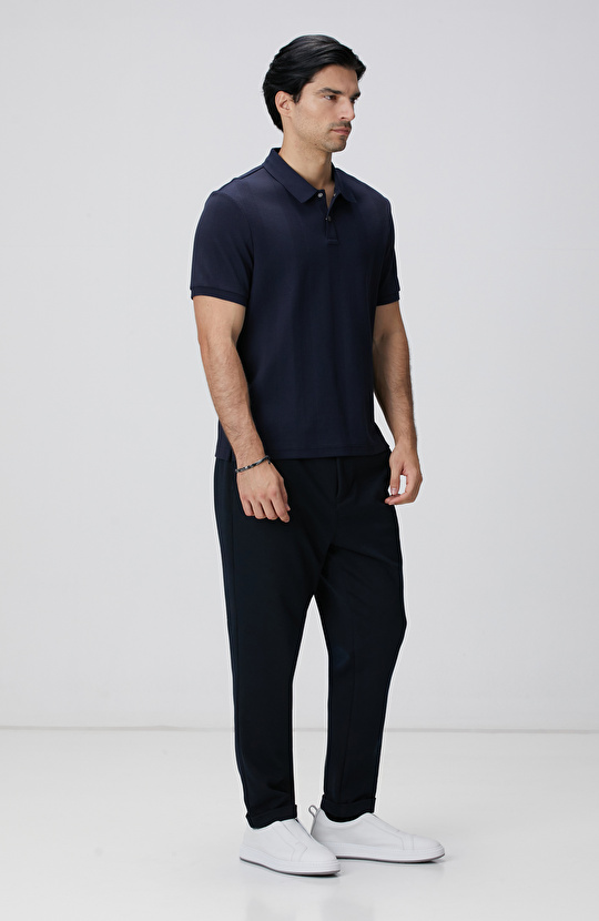 Lacivert Waffle Dokulu T-shirt