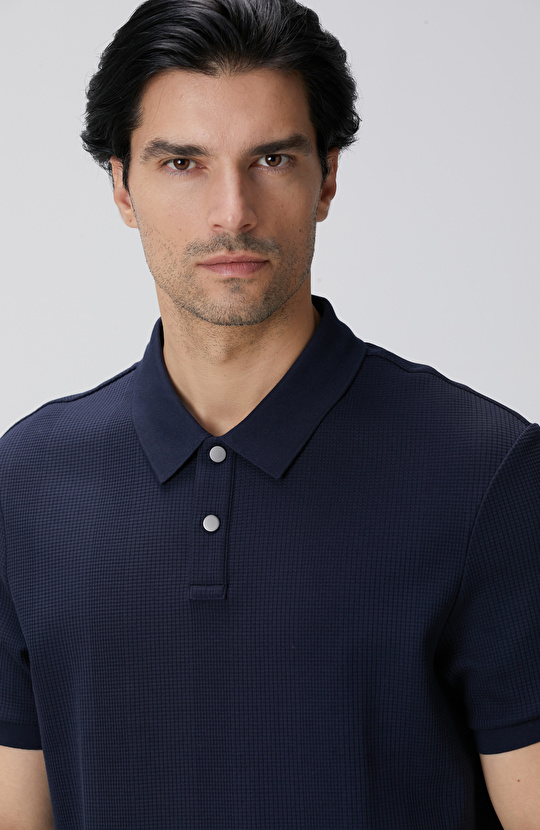 Lacivert Waffle Dokulu T-shirt