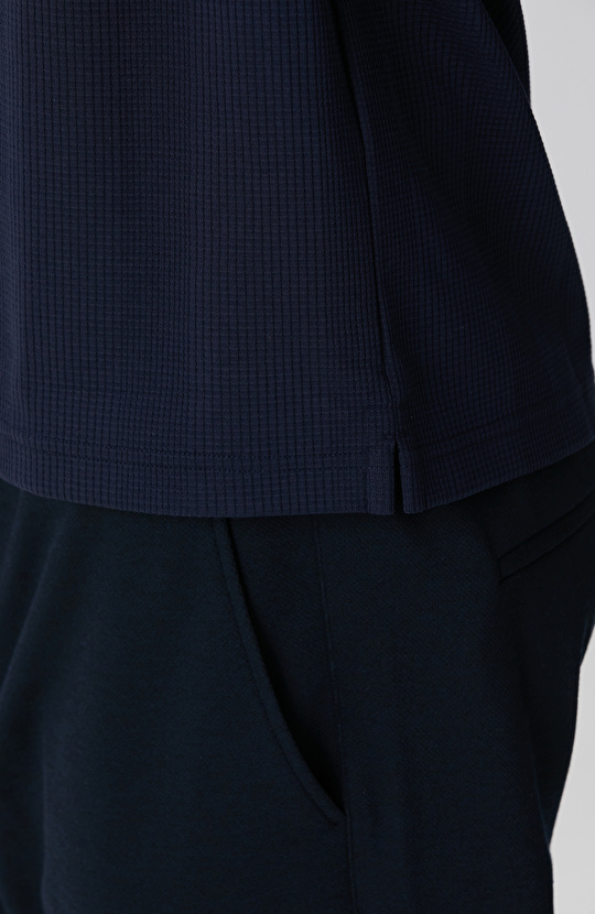 Lacivert Waffle Dokulu T-shirt