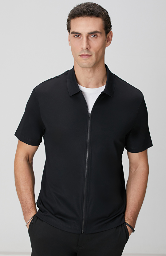 N-Tech Siyah Fermuarlı Örme Gömlek