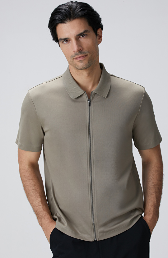 N-Tech Haki Fermuarlı Örme Gömlek