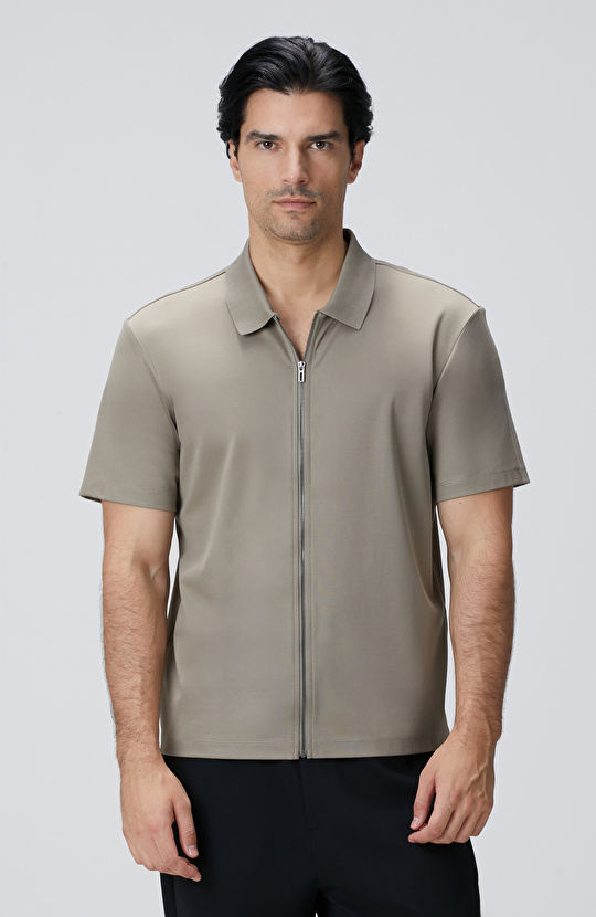 N-Tech Haki Fermuarlı Örme Gömlek