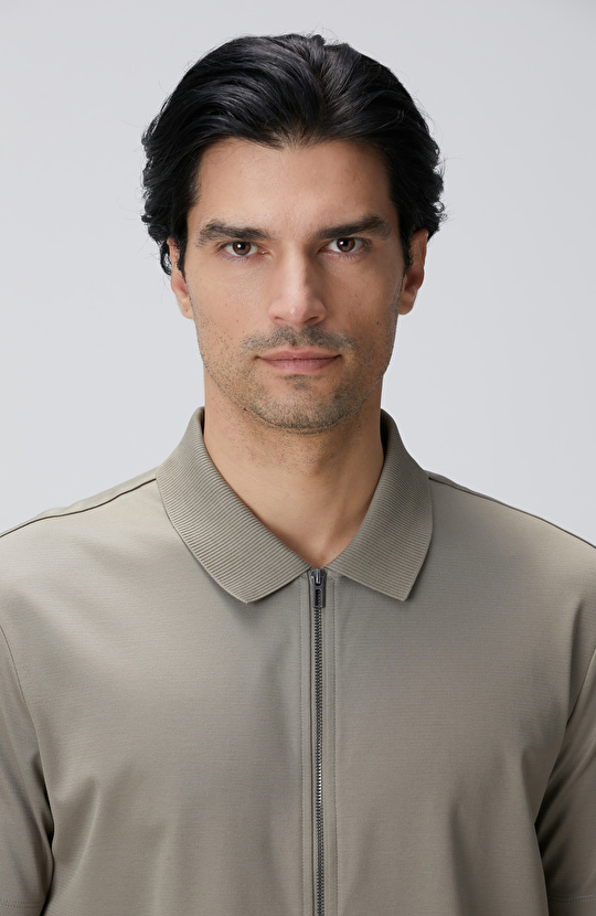 N-Tech Haki Fermuarlı Örme Gömlek