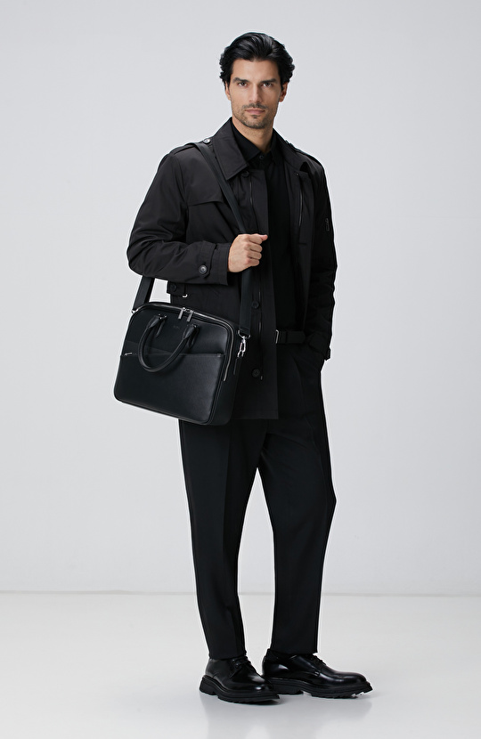 Siyah Yün Karışımlı Gömlek