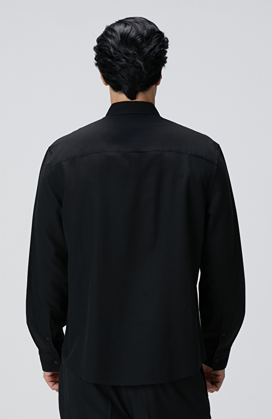 Siyah Yün Karışımlı Gömlek