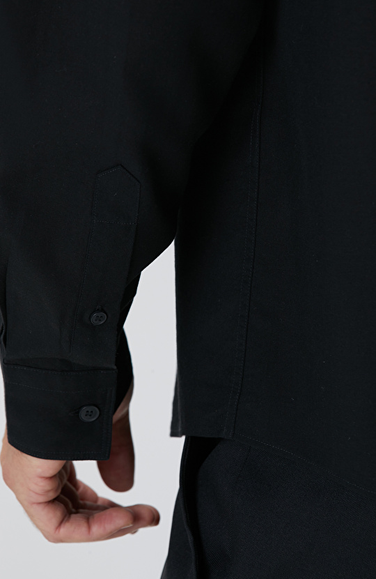 Siyah Yün Karışımlı Gömlek