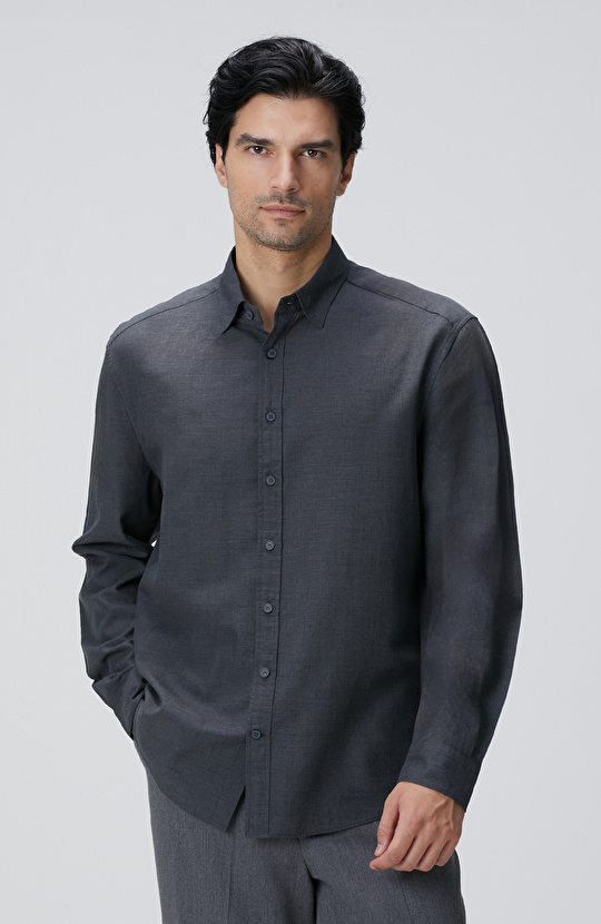 Antrasit Yün Karışımlı Gömlek