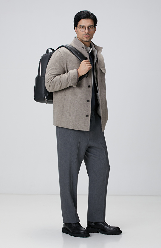 Antrasit Yün Karışımlı Gömlek