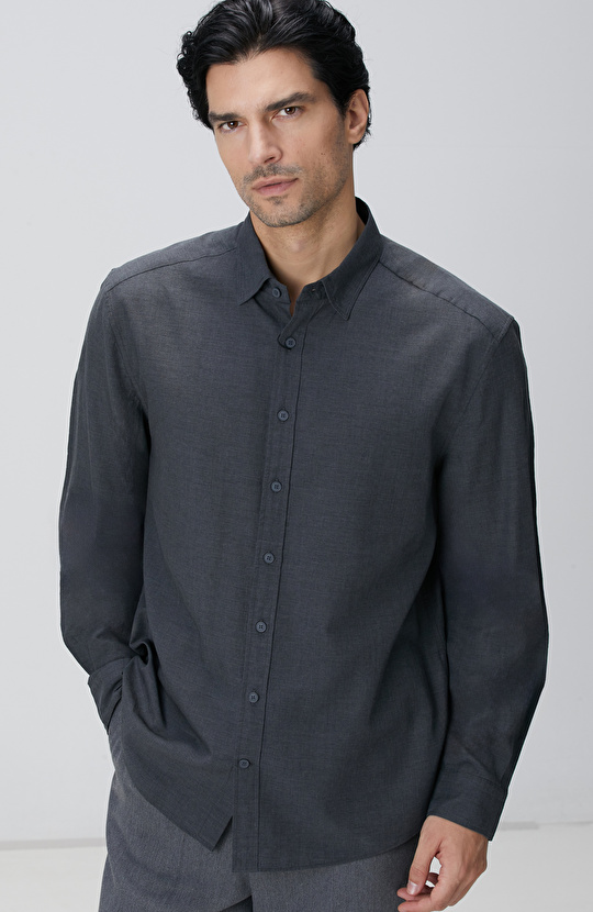 Antrasit Yün Karışımlı Gömlek