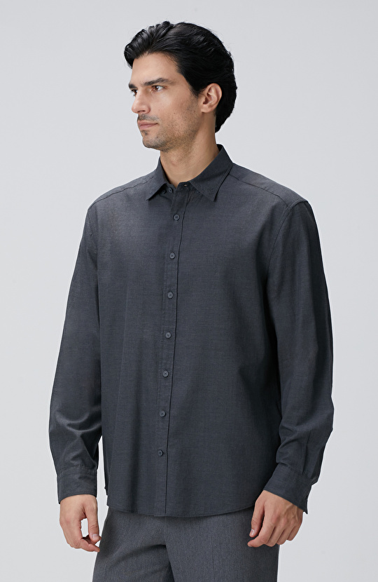 Antrasit Yün Karışımlı Gömlek
