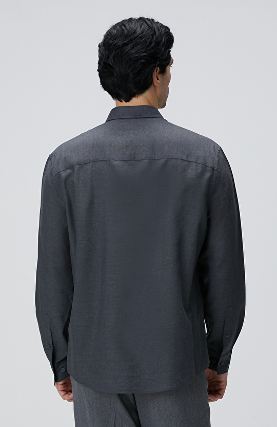 Antrasit Yün Karışımlı Gömlek
