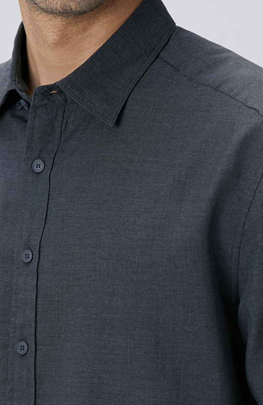 Antrasit Yün Karışımlı Gömlek