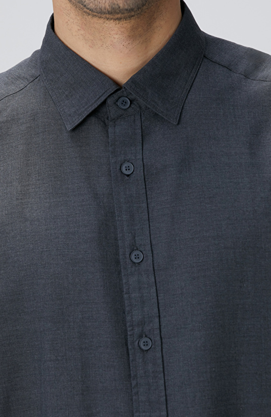 Antrasit Yün Karışımlı Gömlek