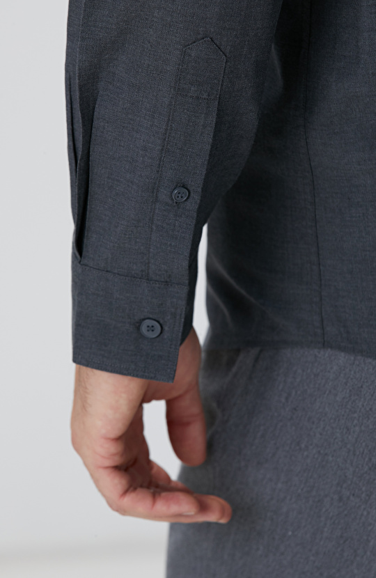 Antrasit Yün Karışımlı Gömlek