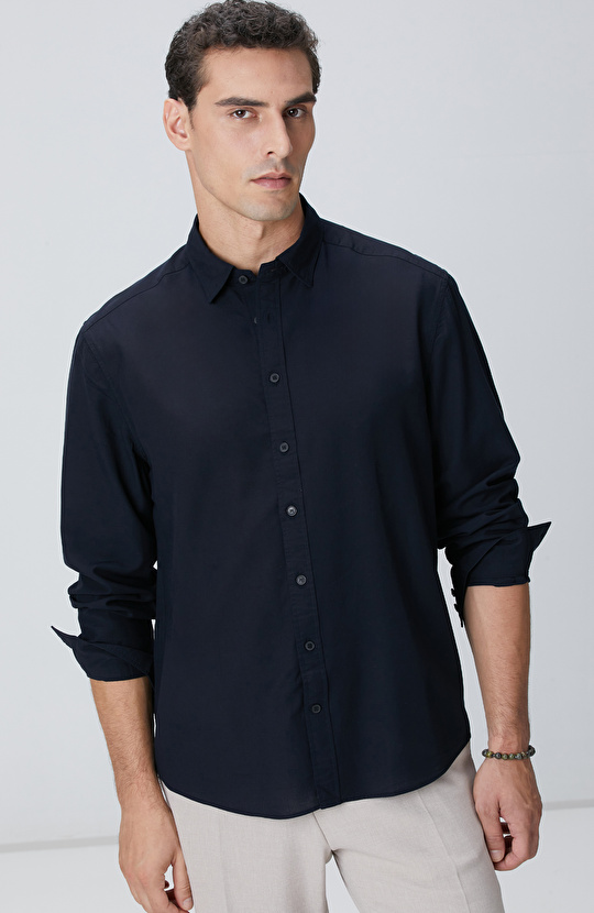 Lacivert Yün Karışımlı Gömlek