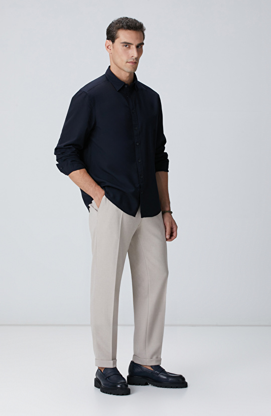 Lacivert Yün Karışımlı Gömlek