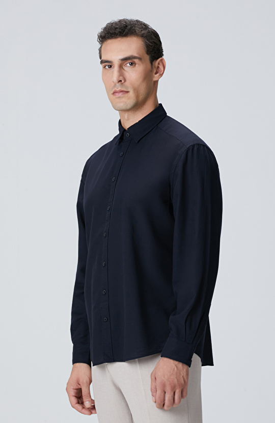 Lacivert Yün Karışımlı Gömlek