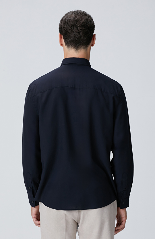 Lacivert Yün Karışımlı Gömlek