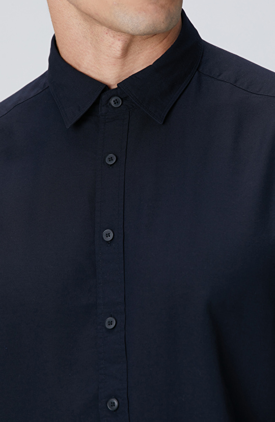 Lacivert Yün Karışımlı Gömlek