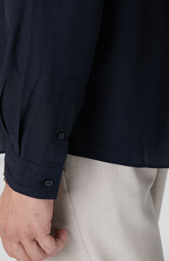 Lacivert Yün Karışımlı Gömlek