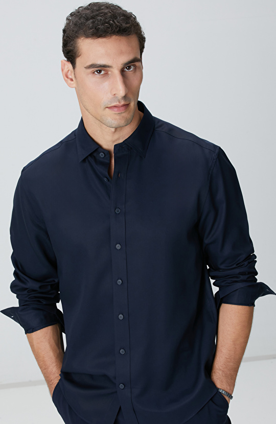 Lacivert Lyocell Gömlek
