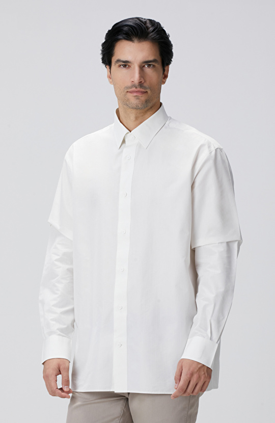 Kırık Beyaz Çizgili Gömlek