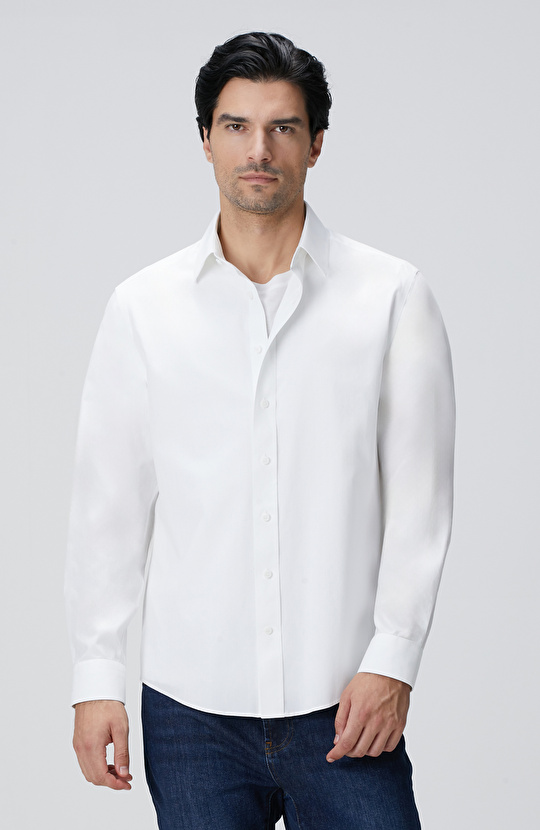 Beyaz Çizgi Desenli Non-Iron Gömlek