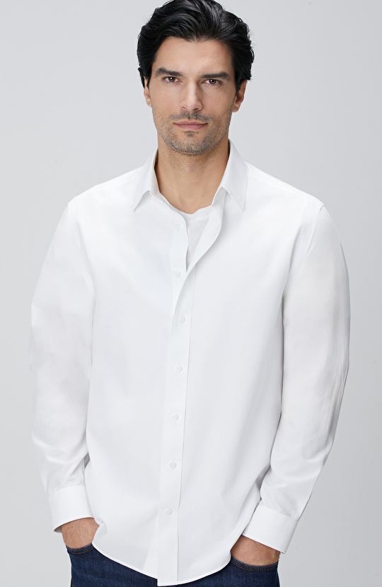 Beyaz Çizgi Desenli Non-Iron Gömlek