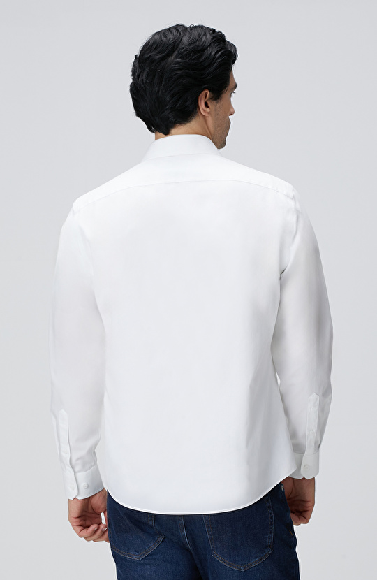 Beyaz Çizgi Desenli Non-Iron Gömlek