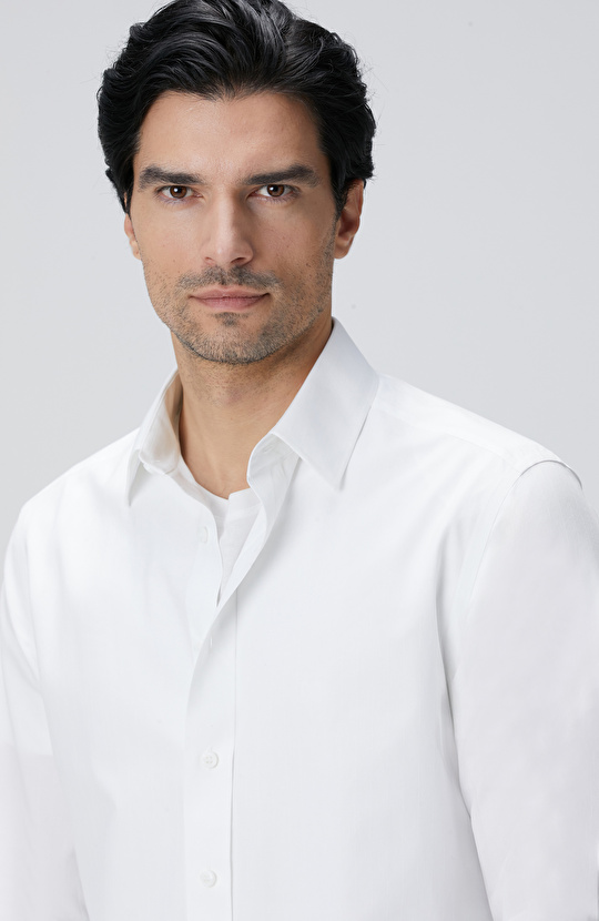 Beyaz Çizgi Desenli Non-Iron Gömlek