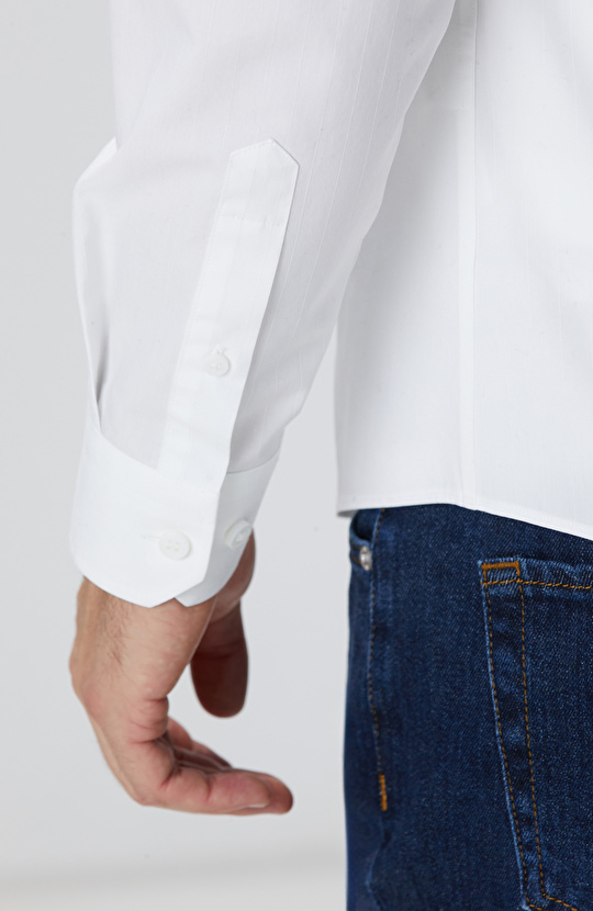 Beyaz Çizgi Desenli Non-Iron Gömlek